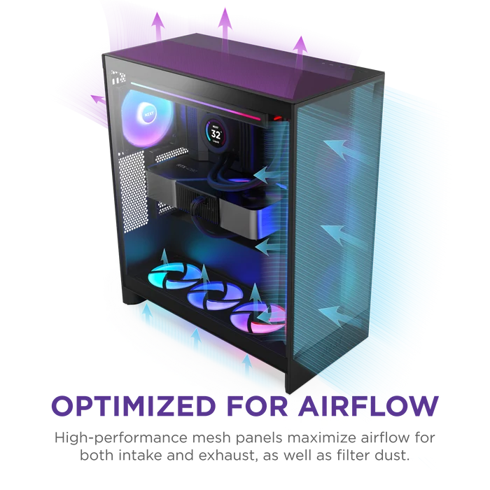 NZXT H7 FLOW 2024 CM-H72FB-R1 RGB Gaming EATX PC Kasası