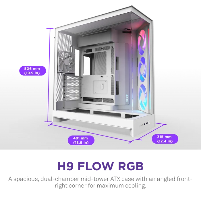 NZXT H9 FLOW RGB 2025 CM-H92FW-R1 Gaming Mid-Tower PC Kasası Beyaz