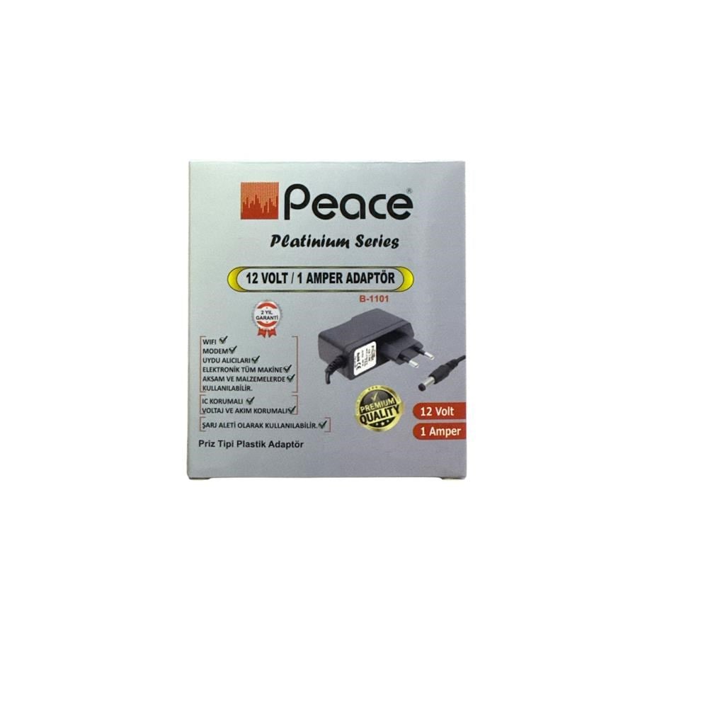 Peace B-1101 12V 1A 5.5x2.5mm Uçlu Priz Tipi Adaptör