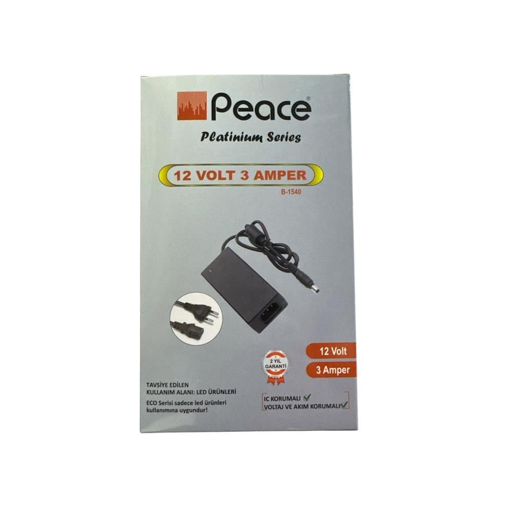 Peace B-1540 12V 3A Plastik Kasa Adaptör
