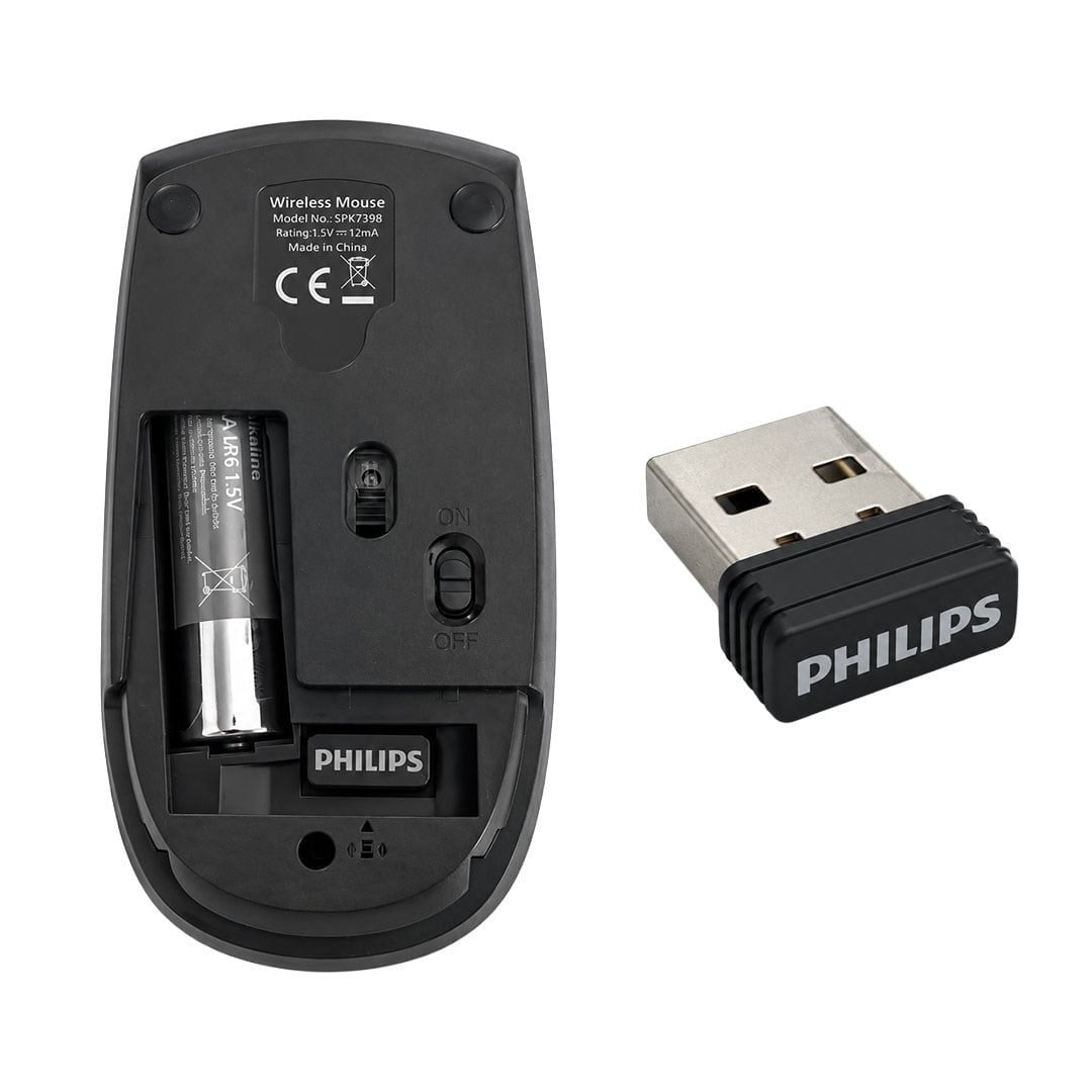 Philips SPK7398B/38 1600 DPI Sessiz Tıklama Siyah Kablosuz Ofis Mouse