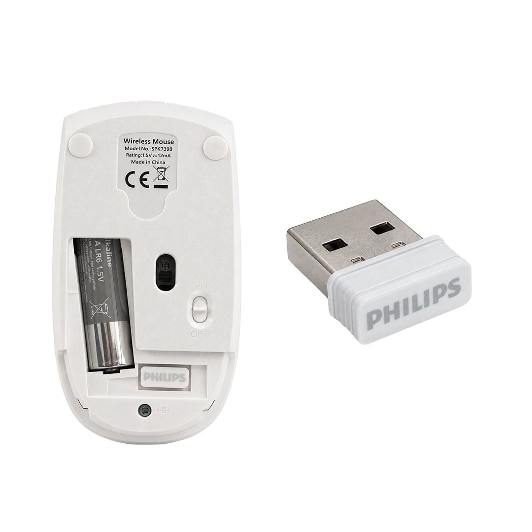 Philips SPK7398W/38 1600 DPI Sessiz Tıklama Beyaz Kablosuz Ofis Mouse