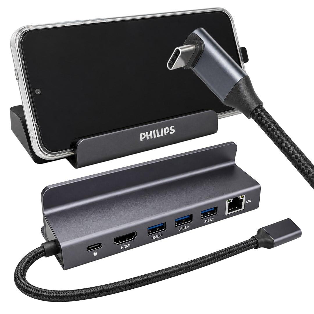 Philips SWR1691A/93 USB-C 6'sı 1 Arada Stand Tasarımlı Hub - 4K 60Hz HDMI, 1000Mbps LAN, 100W PD