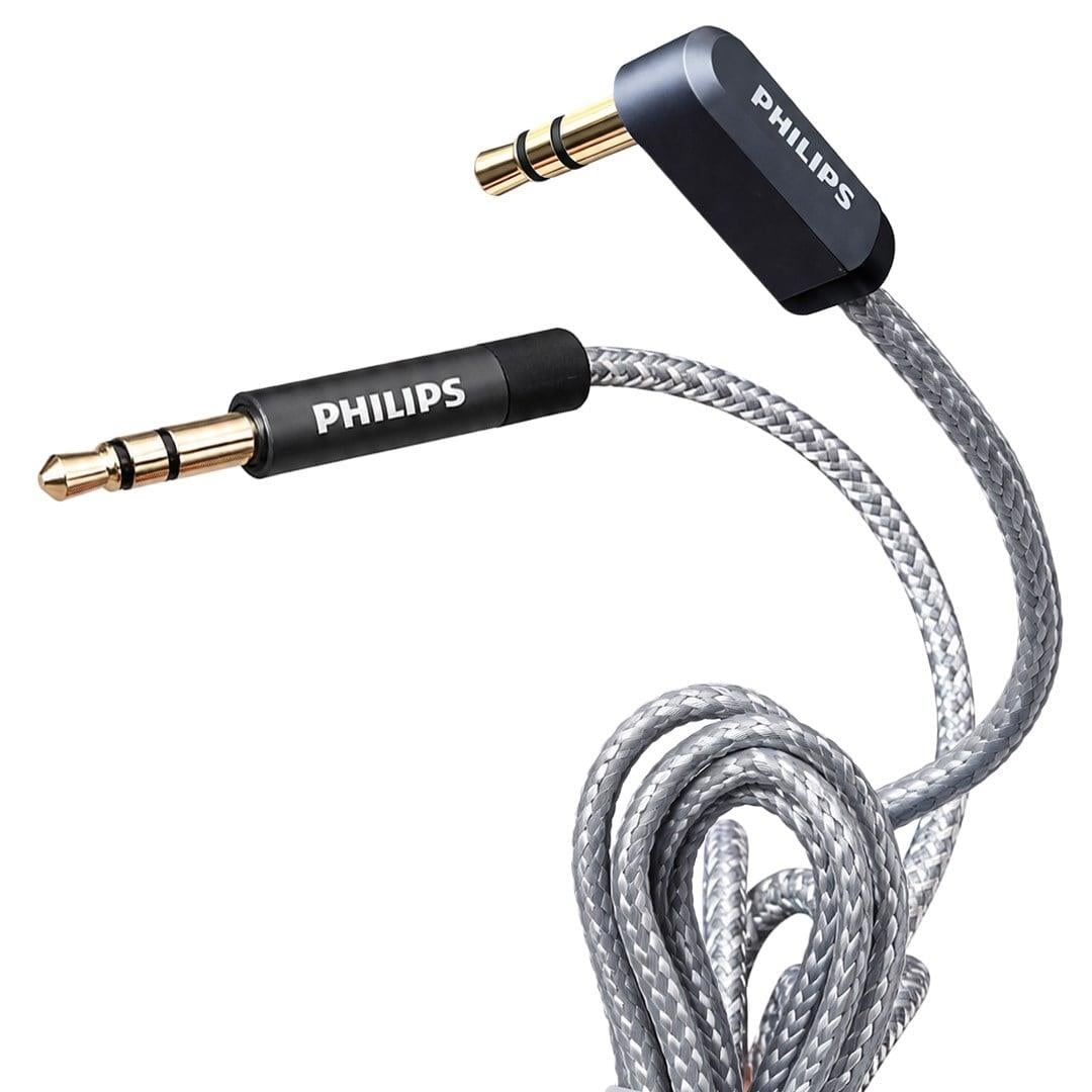 Philips SWR2114F/93 1 Metre 3.5mm Stereo AUX Ses Kablosu 90 Derece L Tipi Açılı Örgülü Zırhlı