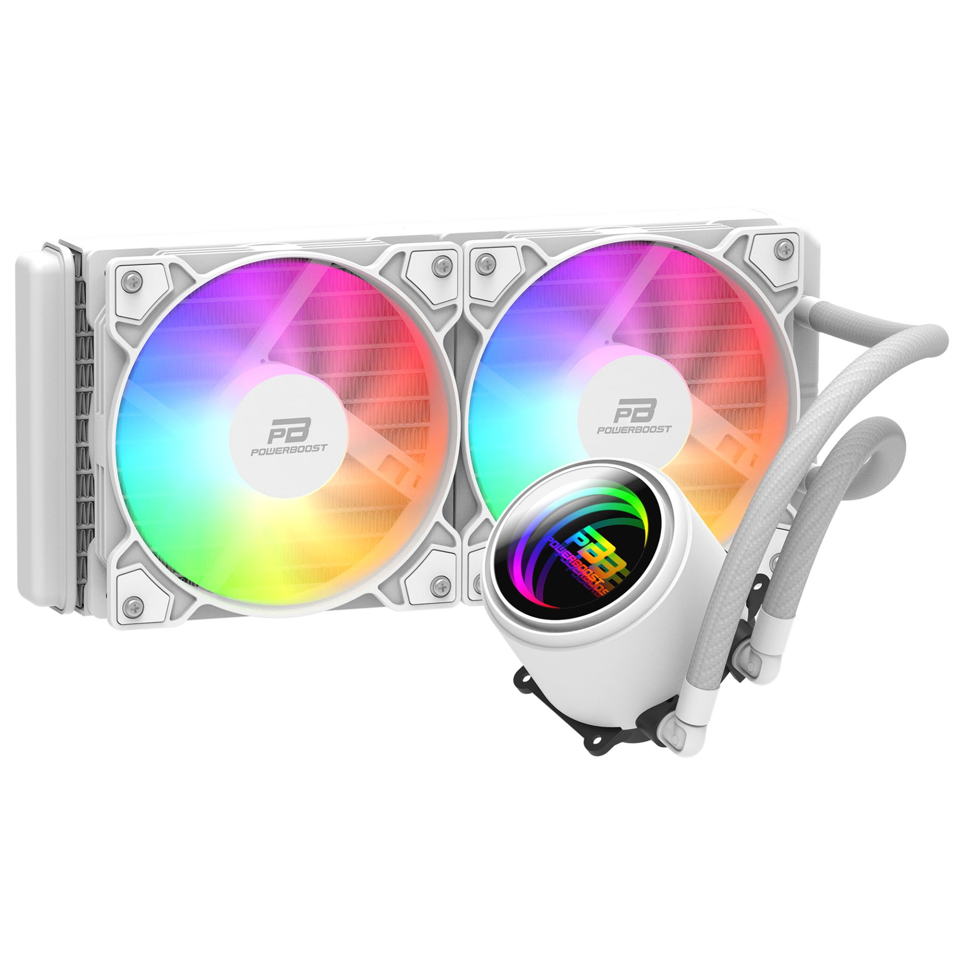 POWERBOOST 240MM CIRCLE 240W PB-LCS-CR240W Rainbow Fanlı AM5-1851p Sıvı Soğutmalı İşlemci Fanı Beyaz