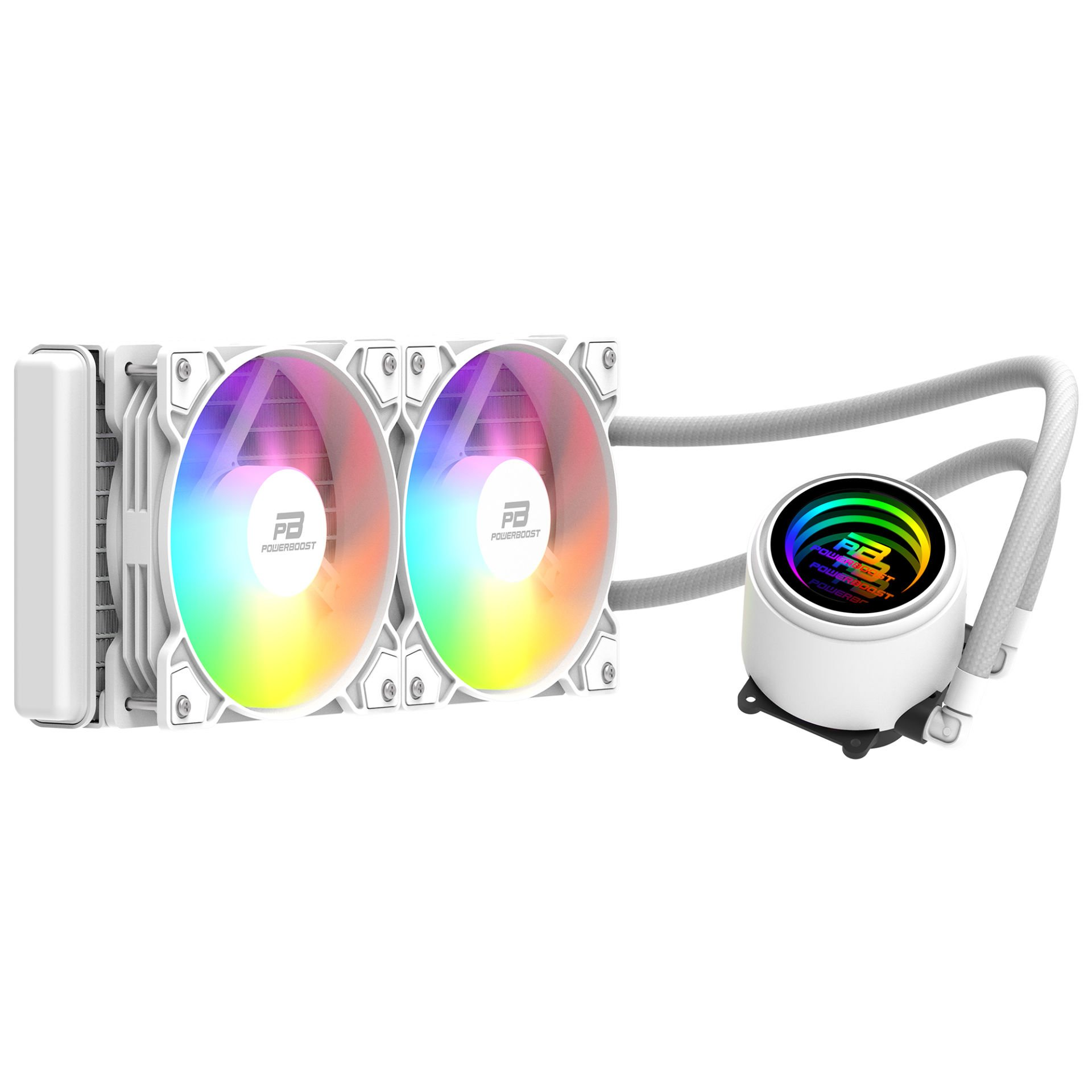 POWERBOOST 240MM CIRCLE 240W PB-LCS-CR240W Rainbow Fanlı AM5-1851p Sıvı Soğutmalı İşlemci Fanı Beyaz