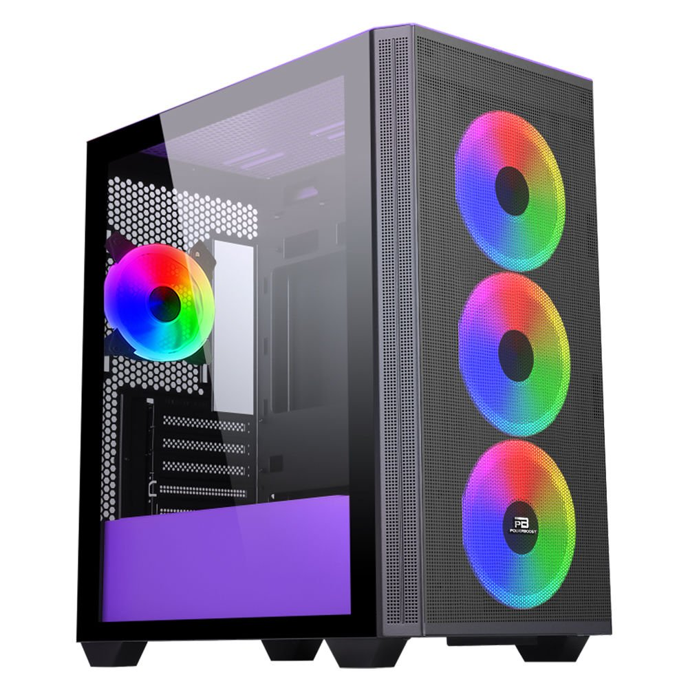 POWERBOOST PB-P2252BP 4-ARGB Fanlı Gaming Mid-Tower PC Kasası Mor-Siyah