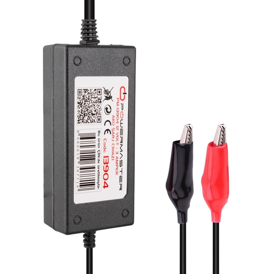 Powermaster PM-13904 12 Volt - 3 Amper Krokodil Uçlu Akü Şarj Adaptörü