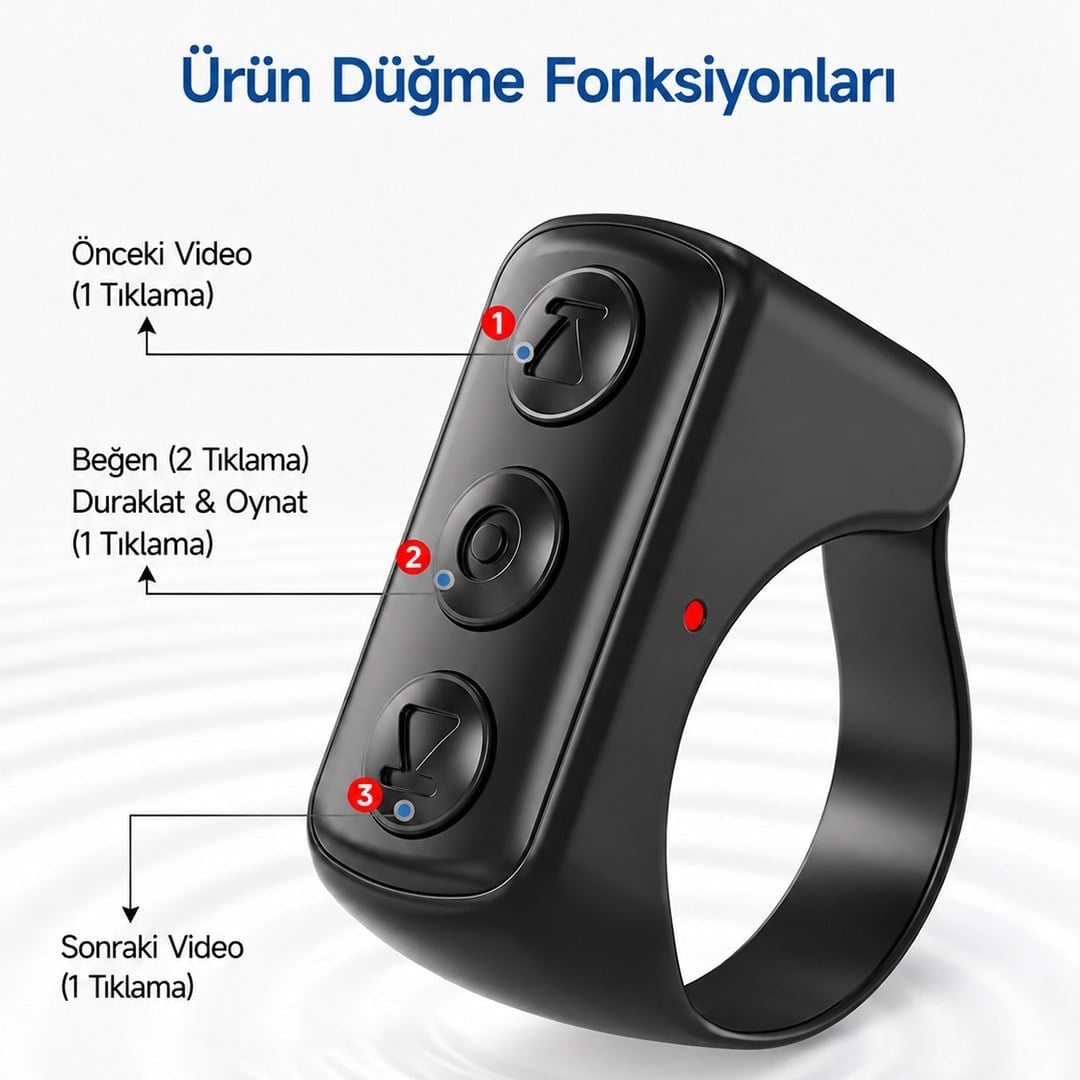 Powermaster PM-24897 Kablosuz Bluetooth Yüzük Kumanda TikTok - Reels Kaydırma Uzaktan Deklanşör