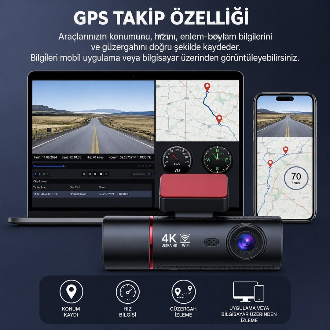 Powermaster PM-37888 4K Mini Dash Çift Lensli Araç Yol Kabin İçi Kayıt Kamerası