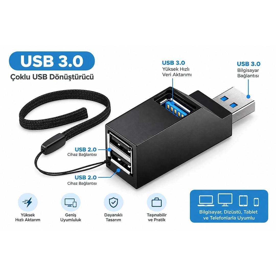Powermaster PM-38399 3 Portlu USB 3.0 Çoklu Dönüştürücü Hub Çoklayıcı