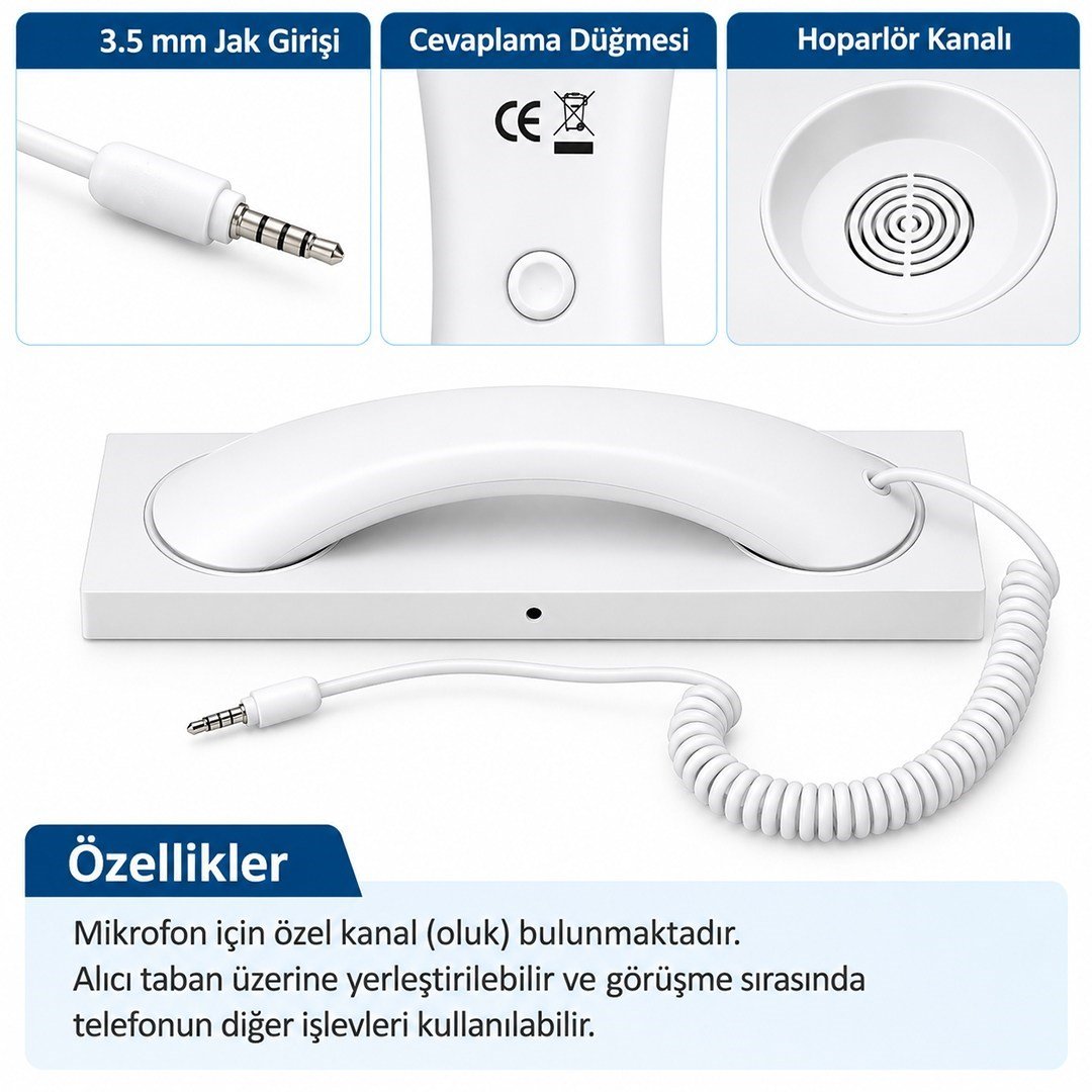 PowerMaster PM-39122 Retro-Nostaljik 3.5mm Girişli Beyaz Telefon Ahizesi