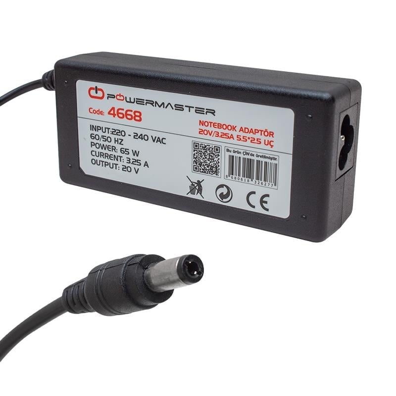 Powermaster PM-4668 20 Volt - 3.25 Amper 5.5*2.5 Mm Uçlu Adaptör (Lenovo Ibm Notebook)