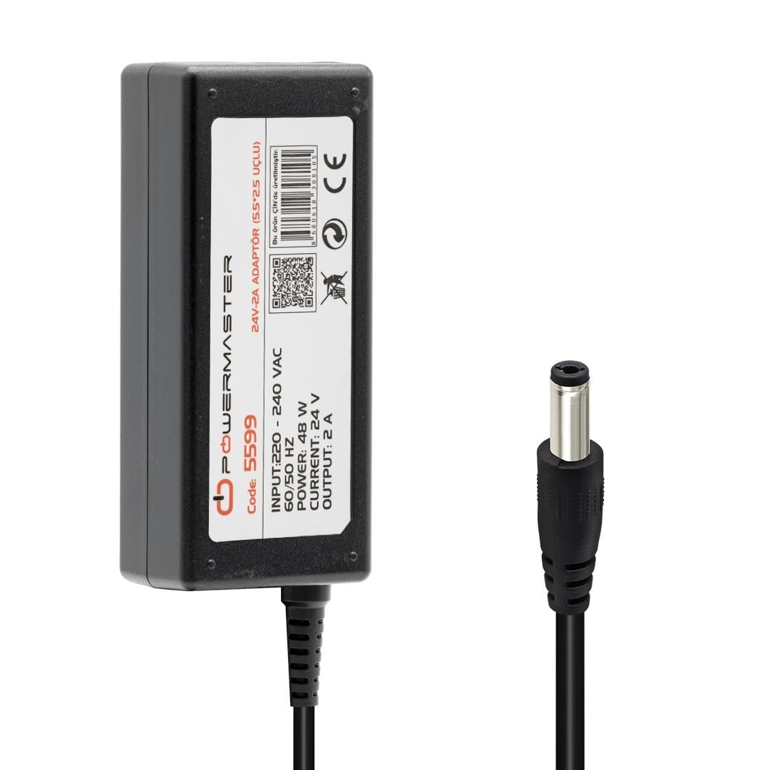 Powermaster PM-5599 24 Volt - 2 Amper 5.5*2.5 Mm Uçlu Plastik Kasa Masaüstü Adaptör
