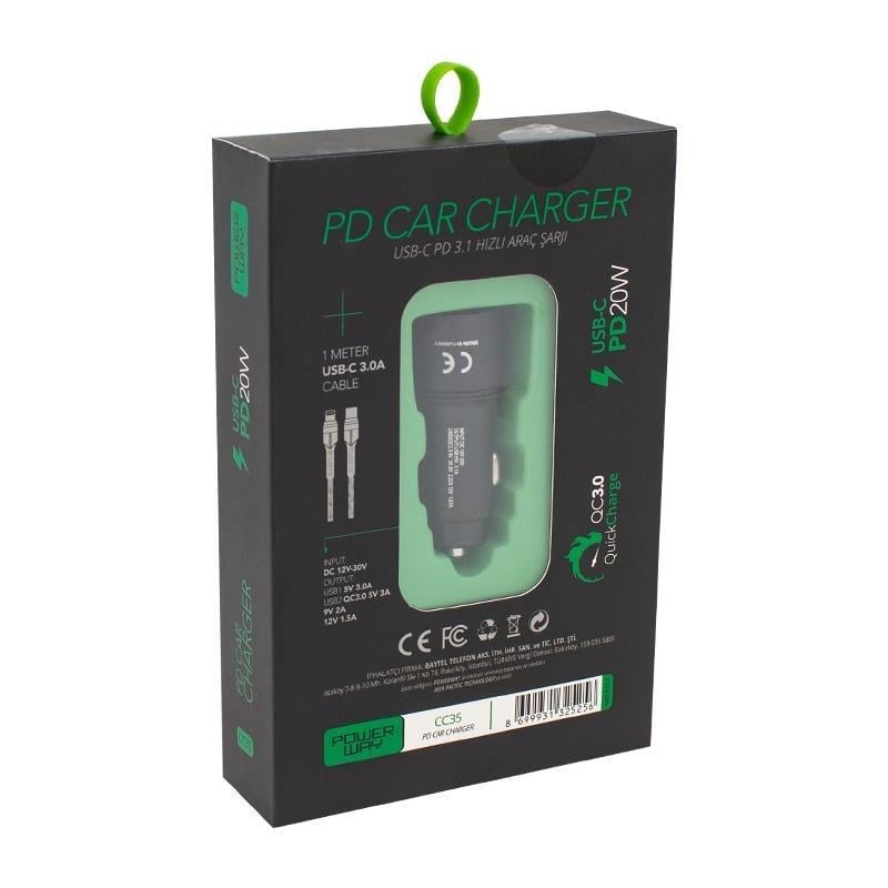 Powerway CC35 Yeni Nesil USB-C (iPhone To Type-C) Araç Şarj Seti (PD18W)