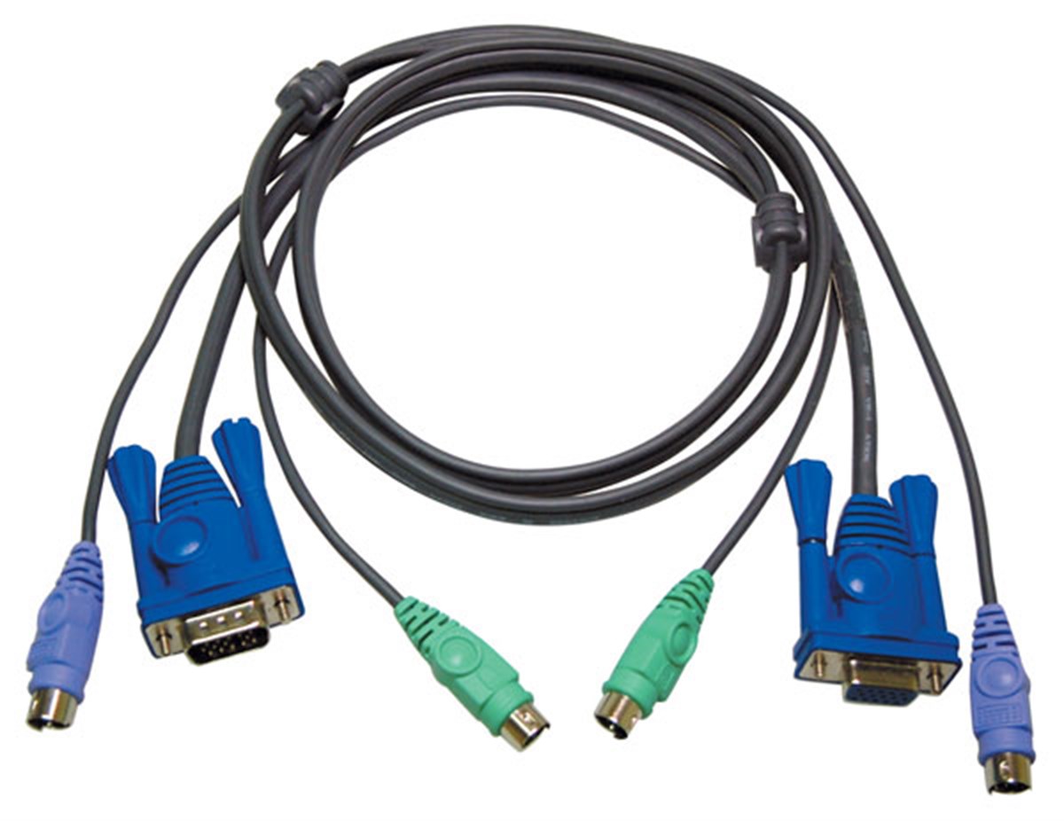 PS/2 KVM Kablosu, VGA Monitör 15 pin HDB Dişi, PS/2 Klavye 6 pin mini-DIN Erkek, PS/2 Mouse 6 pin mini-DIN Erkek <-> VGA Monitör 15 pin HDB Erkek, PS/2 Klavye 6 pin mini-DIN Erkek, PS/2 Mouse 6 pin mini-DIN Erkek, 1.80 metre 