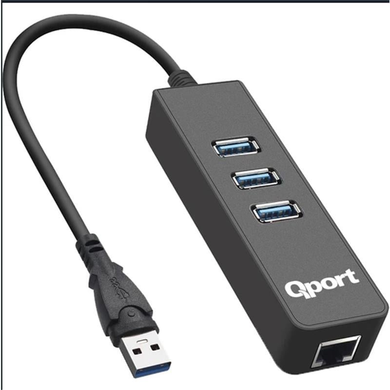 QPORT Q-U3G 3PORT USB3.0 ÇOKLAYICI - GIGABIT ETHERNET ADAPTOR