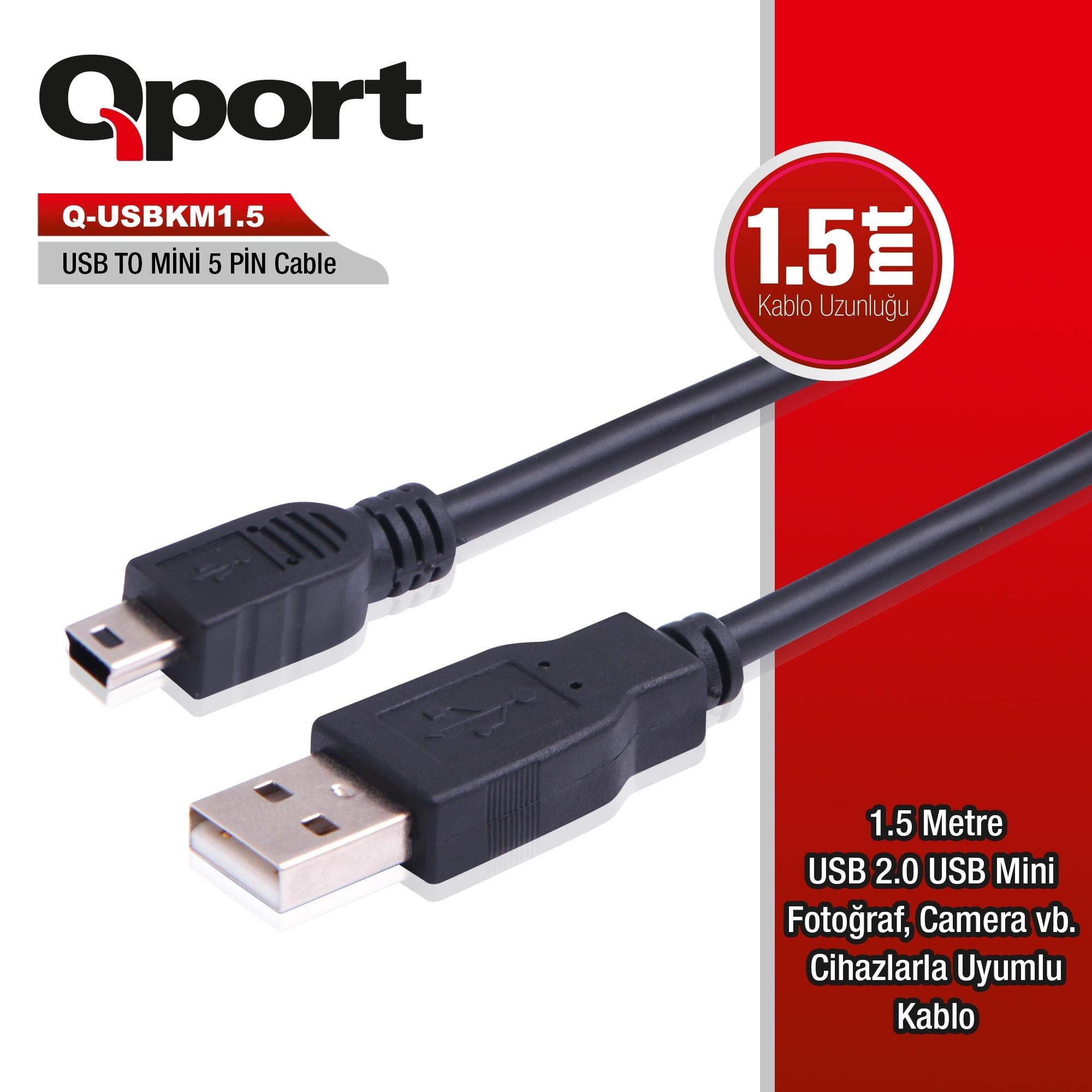 Qport Q-USBKM1.5 1,5m USB2.0=>Mini 5 pin kamera
