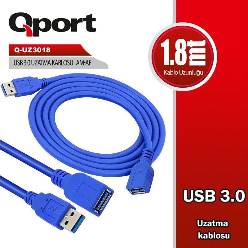 QPORT Q-UZ3018 USB 3.0 1,8MT UZATMA KABLOSU