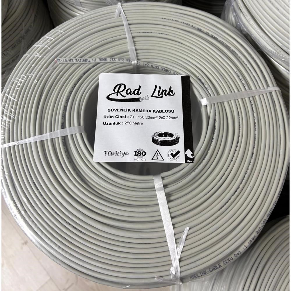 RADLINK 2+1 1x0,22mm  Mini Coax 2x0,22mm   (CCA) 250'LİK KAMERA KABLO - CABLE