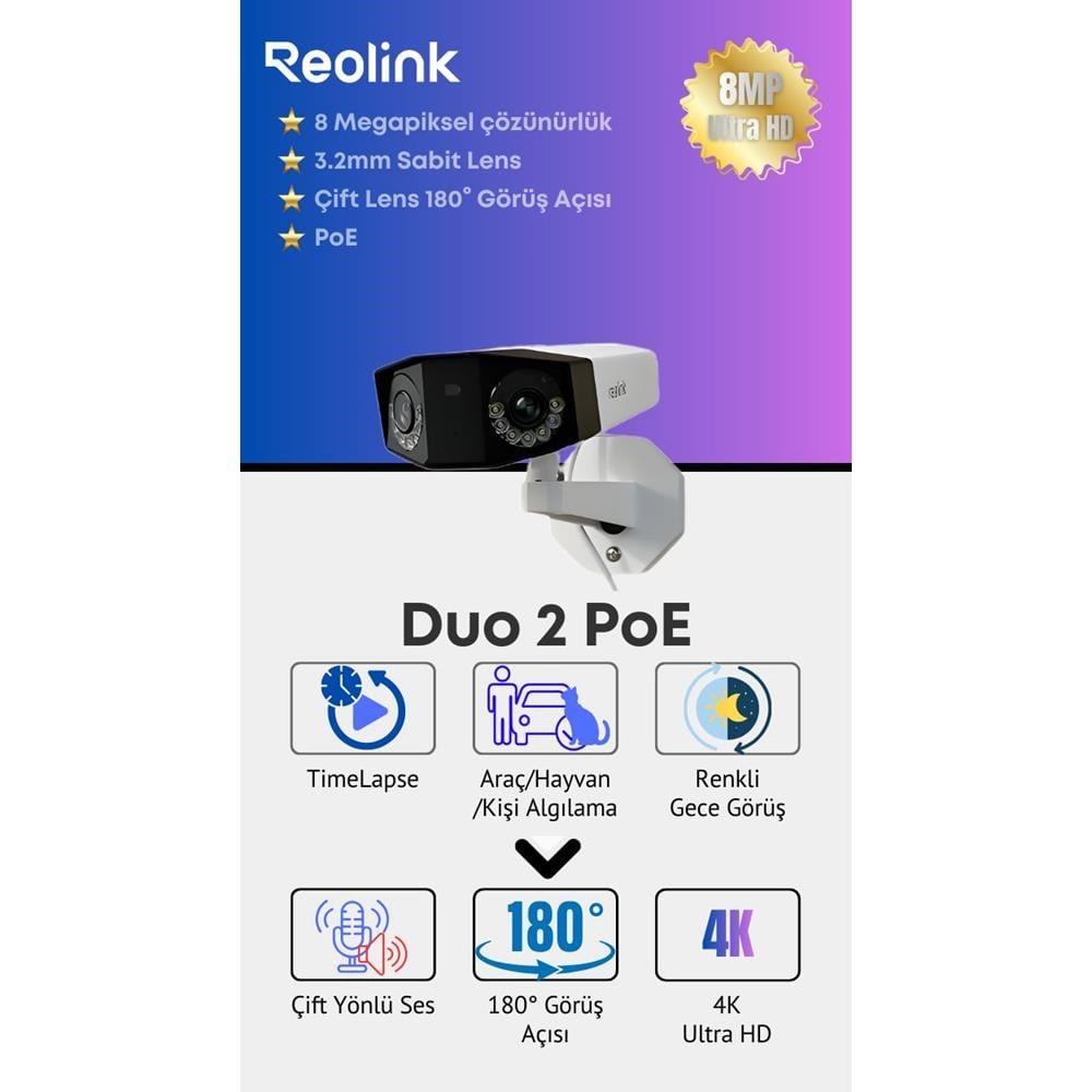 Reolink Duo 2 PoE  8M, Panoramik, PoE Dual Kamera