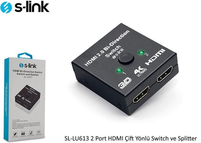 S-LINK SL-LU613 2 Port HDMI Çift Yönlü Çoklayıcı Adaptör
