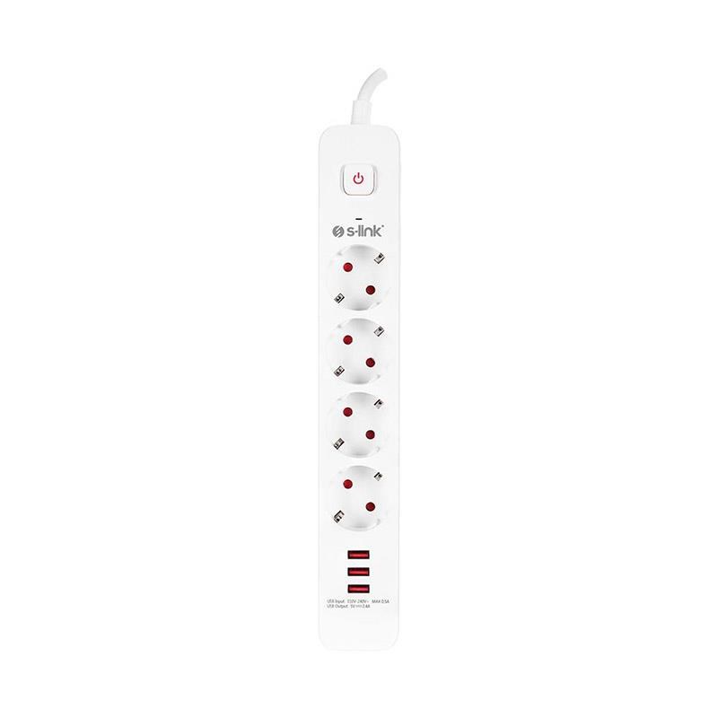 S-Link SPG403U 1.5 Metre 4lü Anahtarlı Akım Korumalı Usb Girişli
