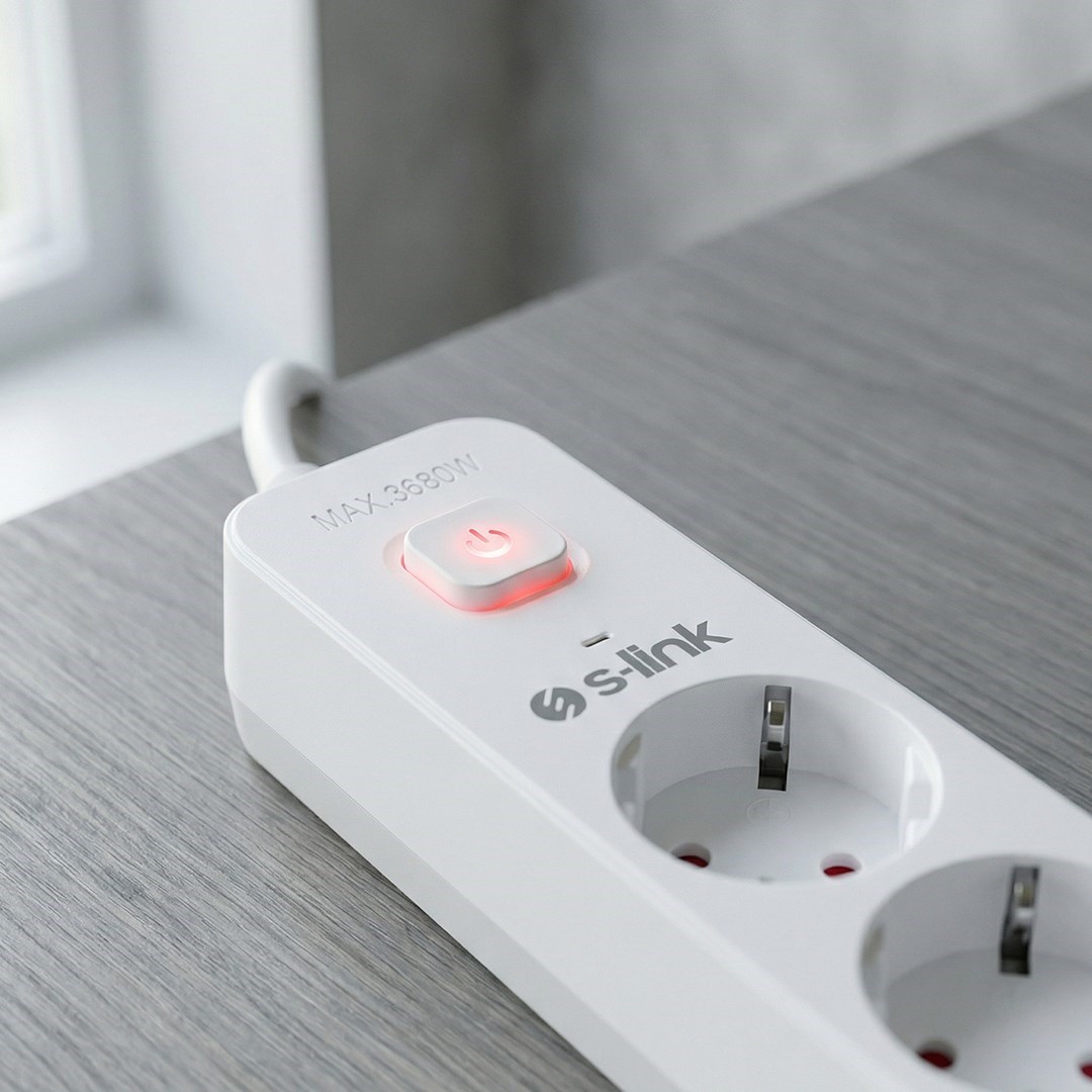 S-Link SPG501S 1.5 Metre Kablolu 750 Joule 1.5 Mm Anahtarlı 5'li Akım Korumalı Priz