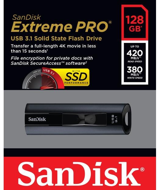 SanDisk Extreme PRO USB 3.1 Solid State Flash Drive 128GB