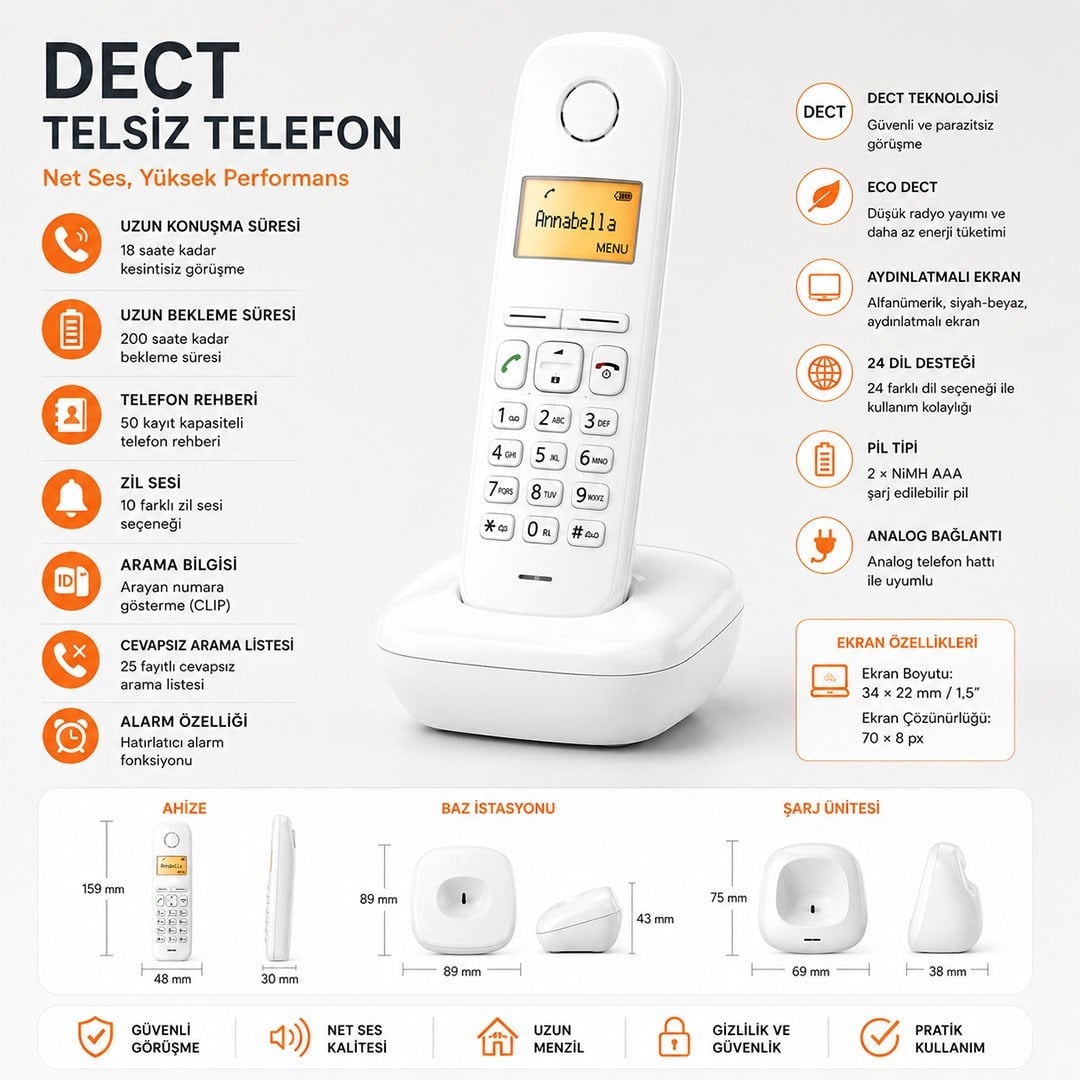 Siemens Gigaset A170 Beyaz DECT Telsiz Telefon