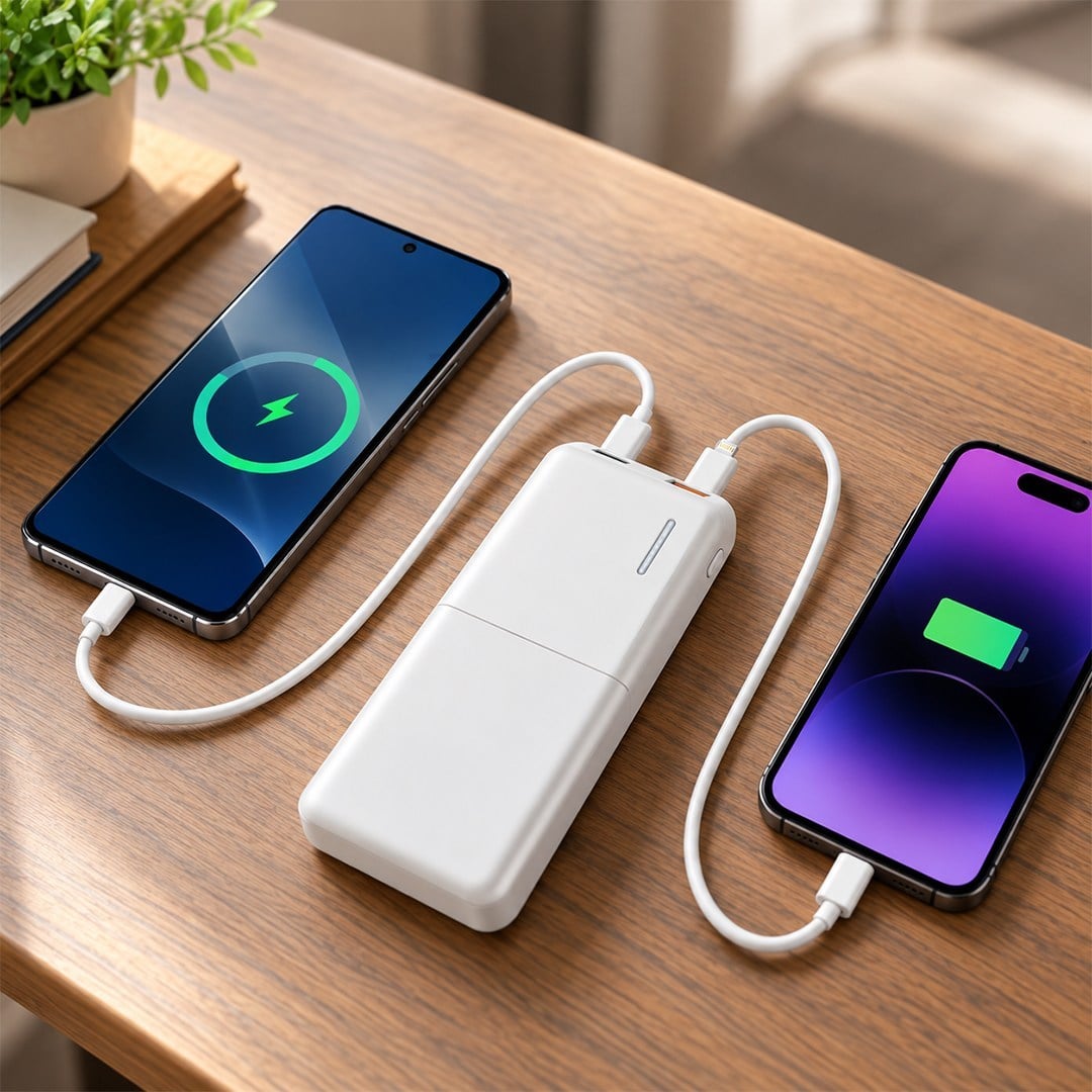 Snapron SNP-3009 Beyaz 22.5W PD 10.000mAh Dahili Kablolu Şarjlı Powerbank