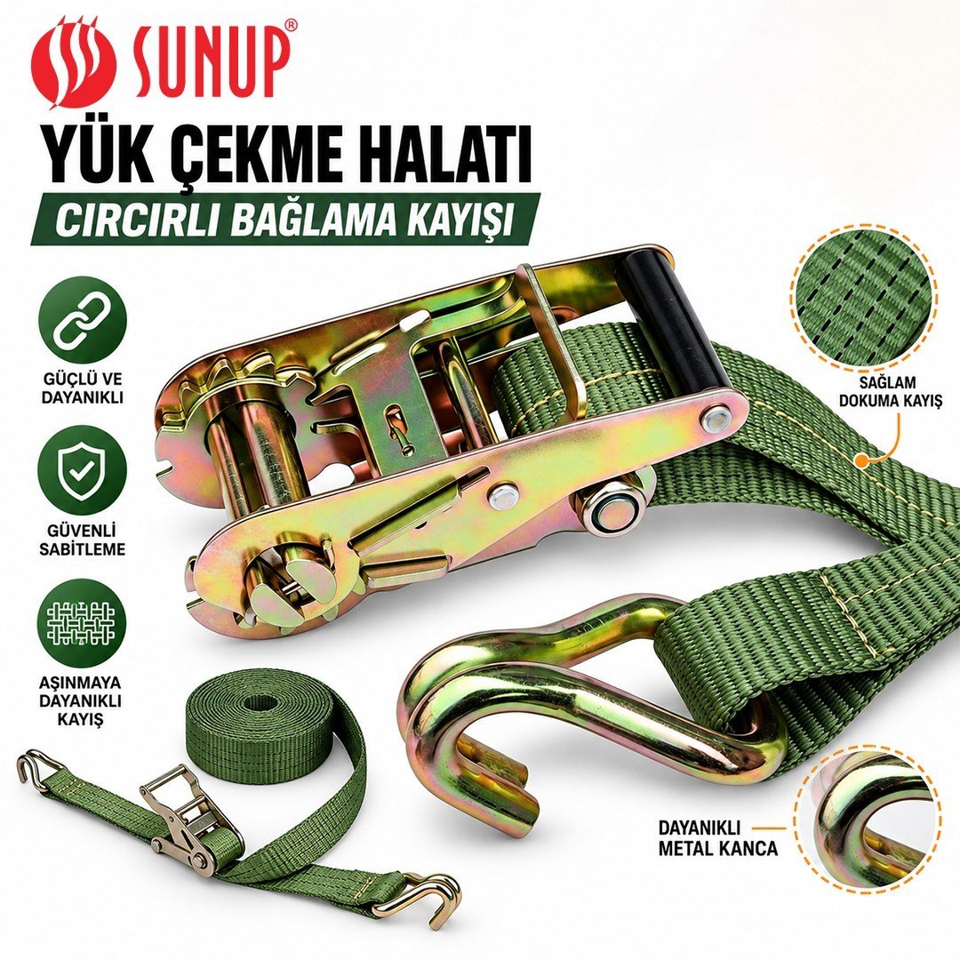 Sunup SN-37786 10 Metre Yük Çekme Halatı Cırcırlı Bağlama Kayışı Spanzet 2000KG