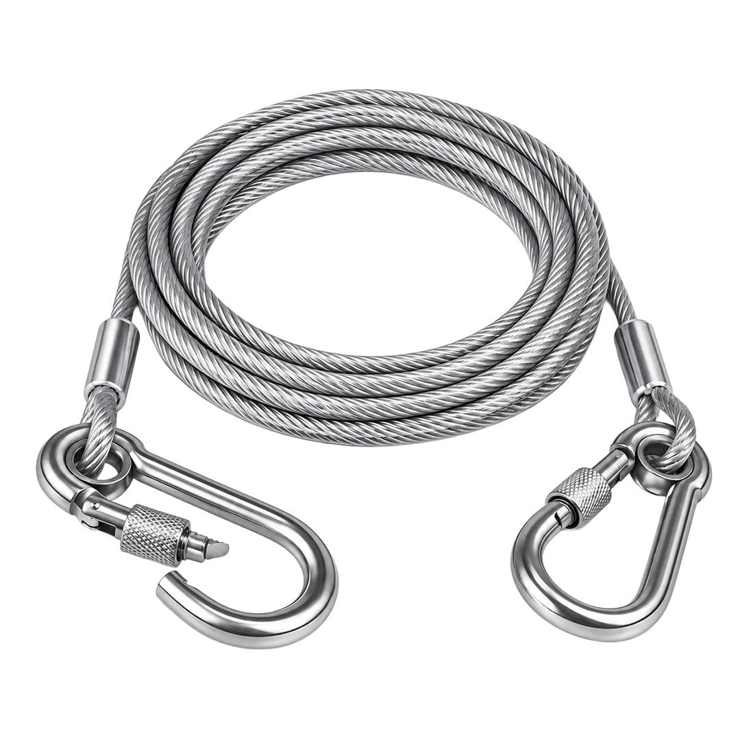 Sunup SN-38107 5 Metre Çelik Köpek Bağlama Halatı Kilitli Karabina PVC Kaplamalı
