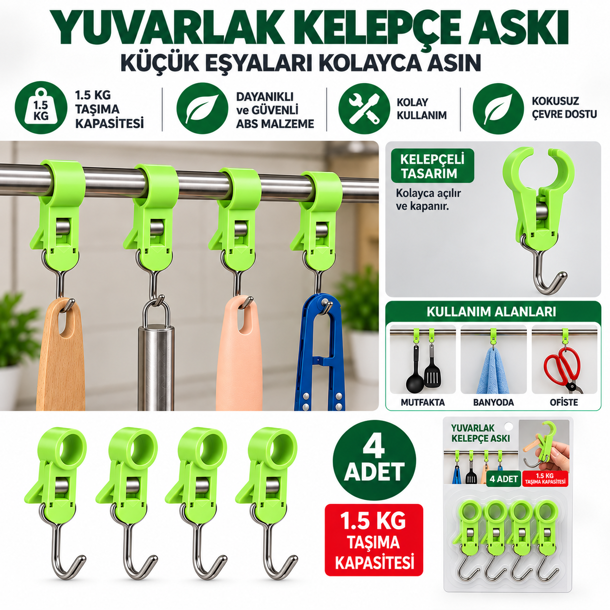 Sunup SN-38118 Yuvarlak Kelepçe Askı 82x18x18mm 4'lü Paket