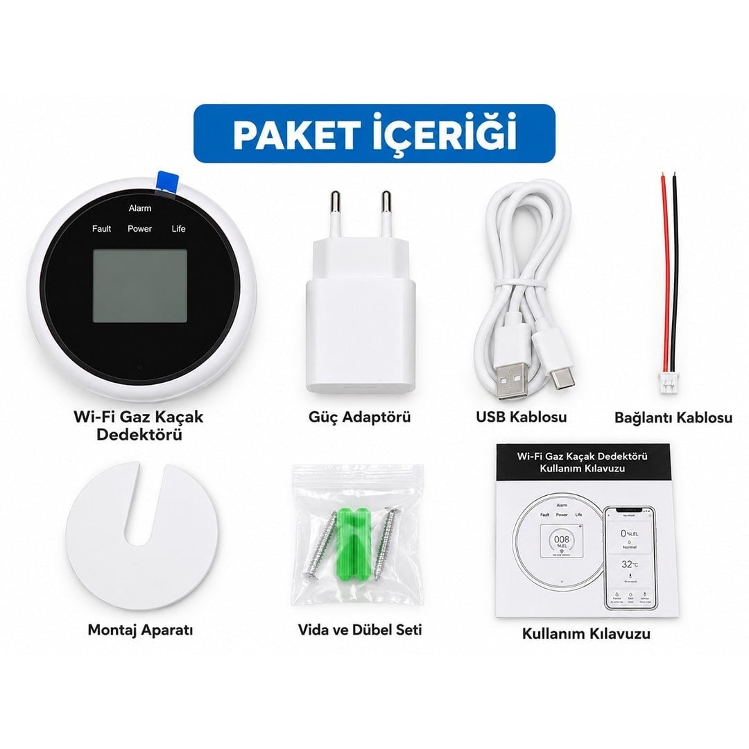 Sunup SN-38805 Wi-Fi Akıllı Doğal Gaz ve Sıcaklık Ev Tipi Kaçak Dedektörü TFT Ekranlı