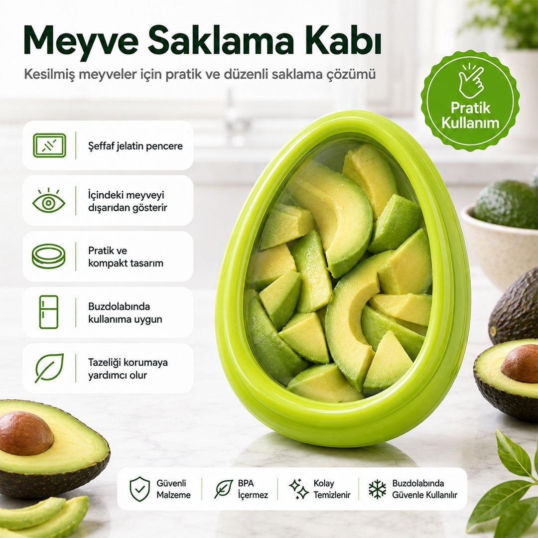 Sunup SN-38870 Sebze Meyve Saklama Kabı Avokado Şeklinde Yeşil