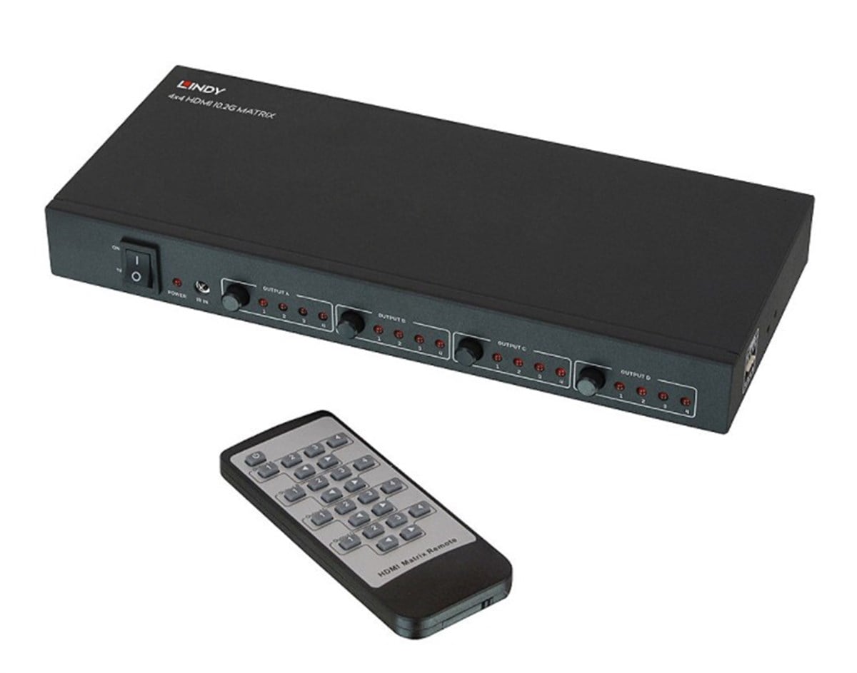 Switch between 4 4K UHD inputs sources and 4 4K UHD displays