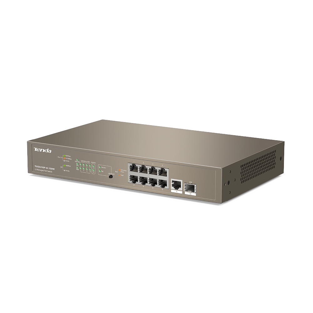 TENDA 8port PoE GIGABIT Yönetilemez Switch Masaüstü TEG5310P-8-150W