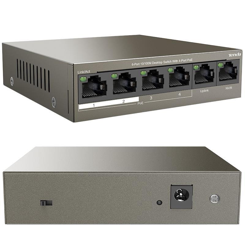 Tenda TEF1106P 2 x Uplink + 4 Port Poe Ethernet Switch 63 Watt