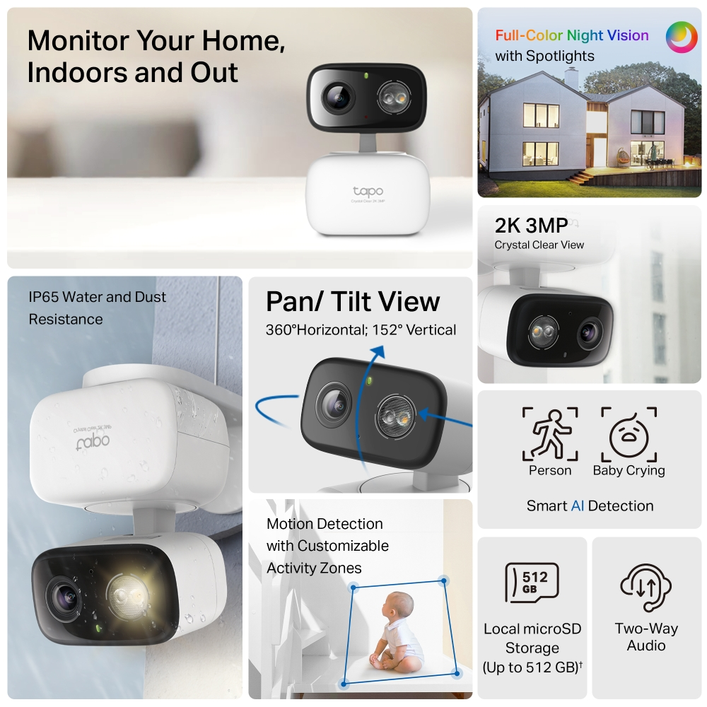 TP-LINK 3MP 4MM WIFI Kablosuz Pan/Tilt İç-Dış Mekan IP Kamera TAPO C216