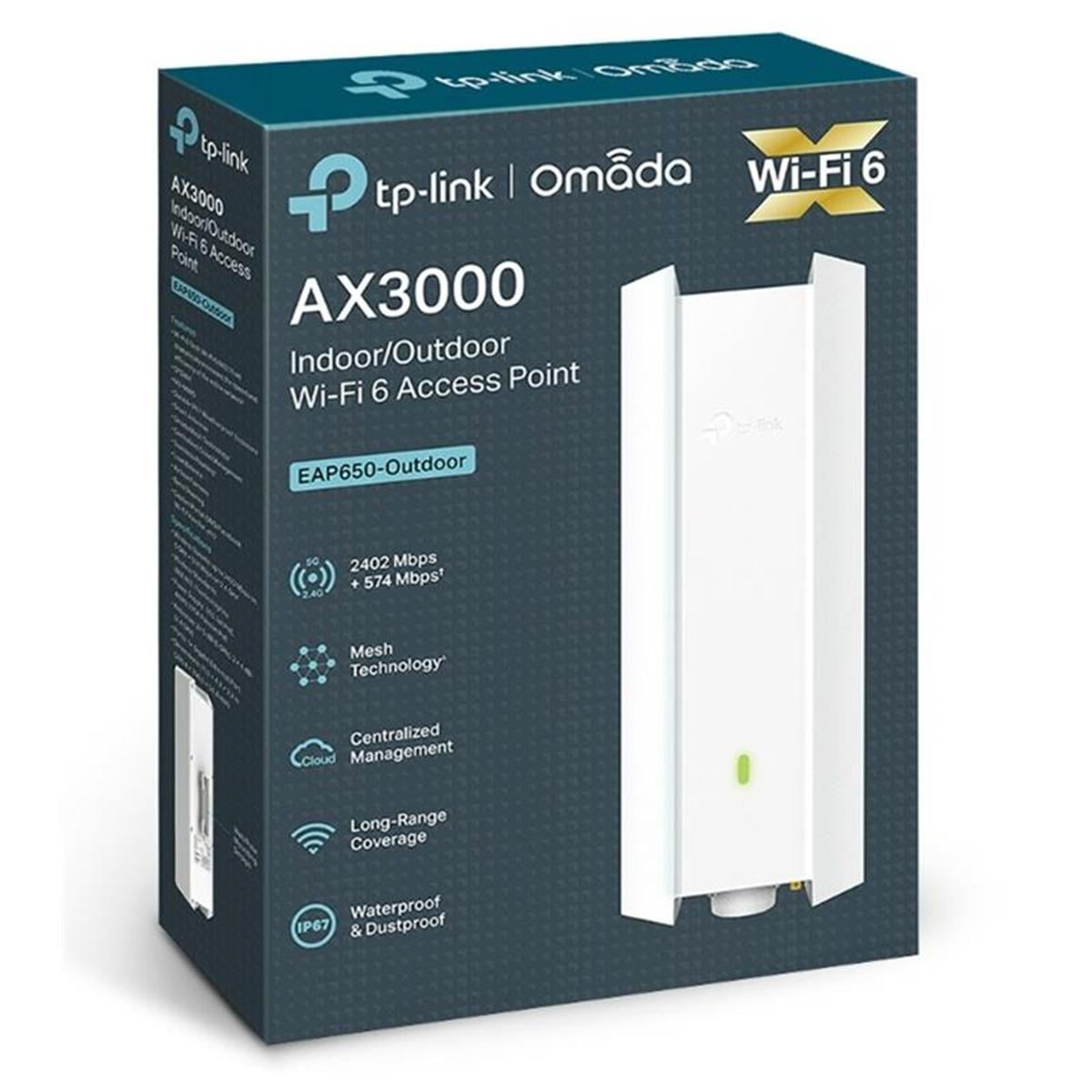 TP-LINK OMADA EAP650-OUTDOOR AX3000 DUAL BAND WI-FI6 1XGBIT RJ45 PORT 574MBPS/2.4GHZ/2402MBPS/5GH ACCESS POINT ADAPTÖRLÜ