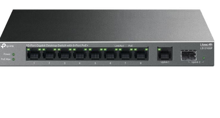 TP-LINK OMADA LS1210GP 10 Port Gbit 8 Port PoE+ 61W 1xGbit+1xSFP Uplink Desktop Yönetilemez Switch
