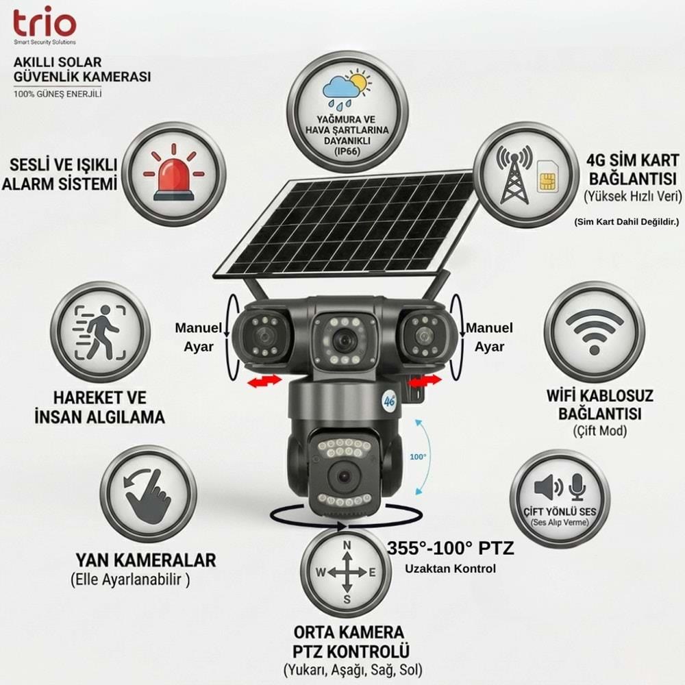 TRİO TR-SGX349 3 LENS AOV 4G-LTE PTZ SOLAR KAMERA