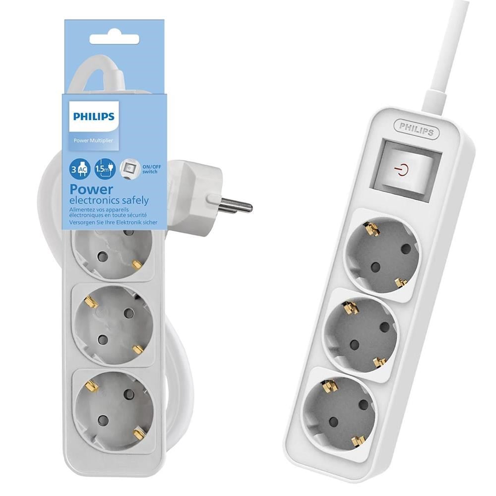 ÜÇLÜ GRUP PRİZ ANAHTARLI 1.5 METRE PHILIPS CHP2134W/62