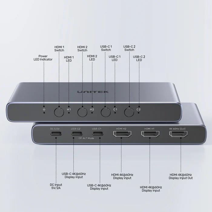 UNITEK 4K HDMI/USB-C SWITCH 4IN1OUT(V1313AGY01-EU)