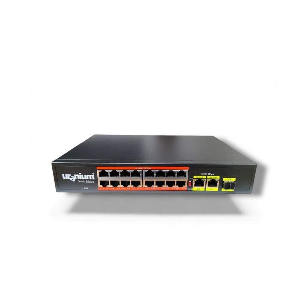 URANIUM POE-1621SFP-200W 16 PORT 10/100+2XGIGABIT RJ45+1XSFP UPLINK 250 METRE POE RACKMOUNT SWITCH (REALTEK CHIPSET)