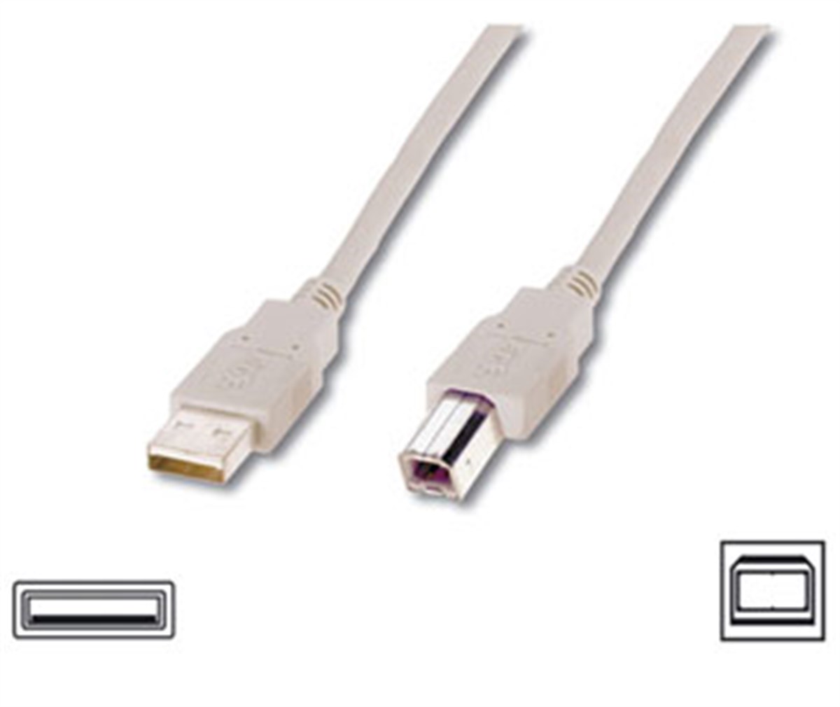 USB 2.0 Bağlantı Kablosu, USB A Erkek - USB B Erkek, 5 metre, AWG 28, USB 2.0 uyumlu, UL, bej renk 