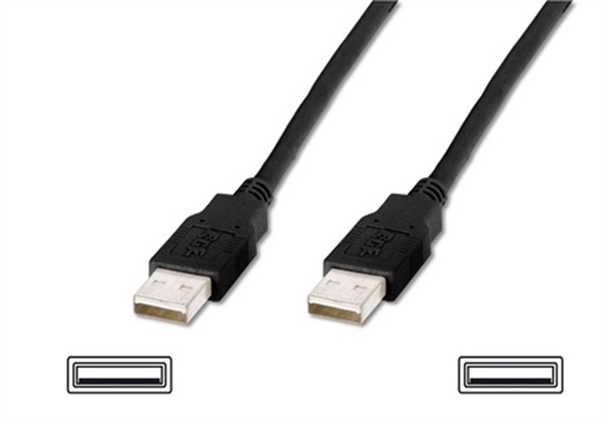 USB 2.0 Bağlantı Kablosu, USB A Erkek - USB A Erkek, 3 metre, AWG 28, USB 2.0 uyumlu, UL, siyah renk 