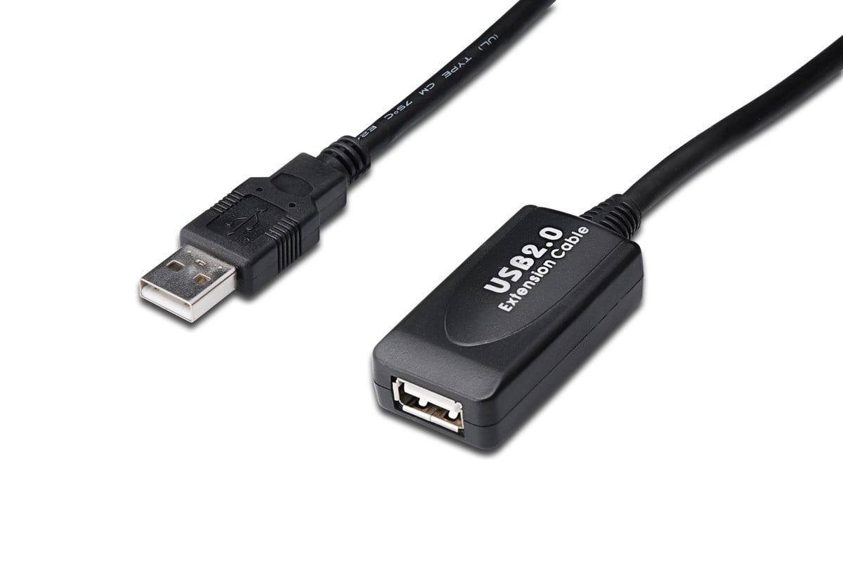 USB 2.0 Repeater / Uzatma kablosu, USB A erkek / A dişi, 20 metre 