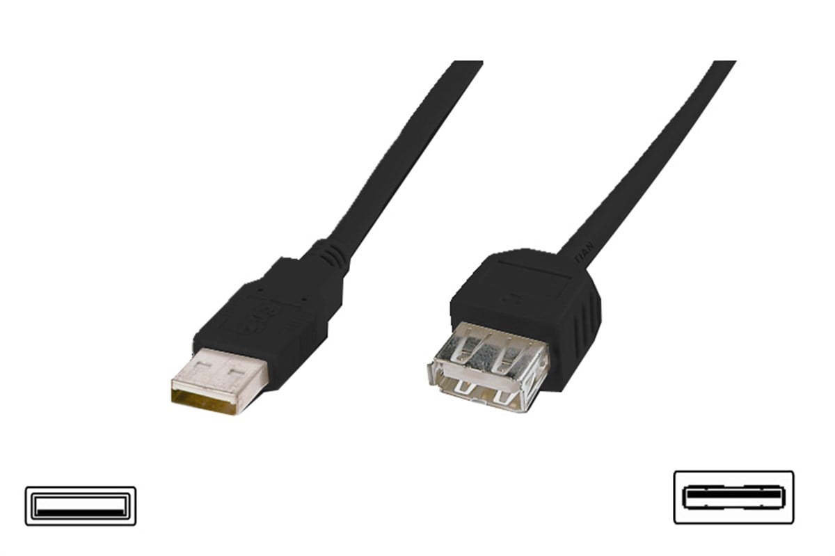 USB 2.0 Uzatma Kablosu, USB A Erkek - USB A Dişi, 1.80 metre, AWG 28, USB 2.0 uyumlu, UL, siyah renk